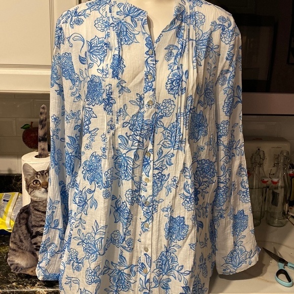 G womens Nanette floral casual long sleeve button up regular size shirt XL - Picture 1 of 4